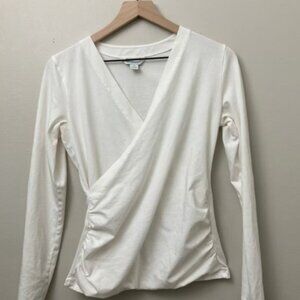 Sundance Faux Wrap Long Sleeve White Cotton Top Size Small